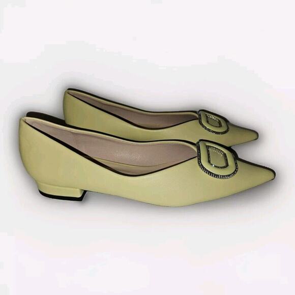 New! C.Paravano Leather Pointed Toe Flats Crystal Buckle Yellow US 8.5 $118 - Picture 7 of 14